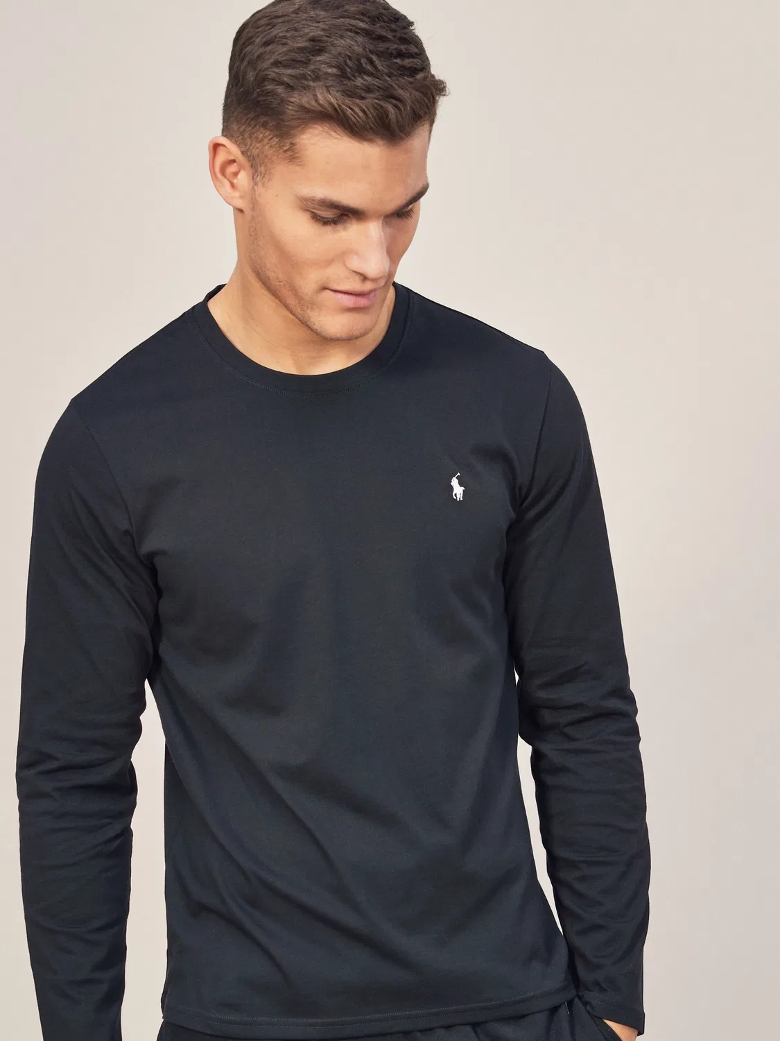 Черная хлопковая футболка с длинным рукавом и логотипом Polo Ralph Lauren