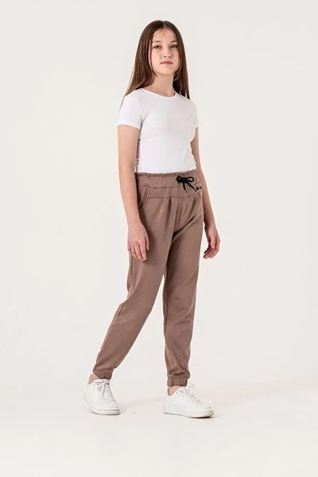 Детские спортивные штаны для девочек с принтом Be You Print Mışıl Kids, Brown — фото 2