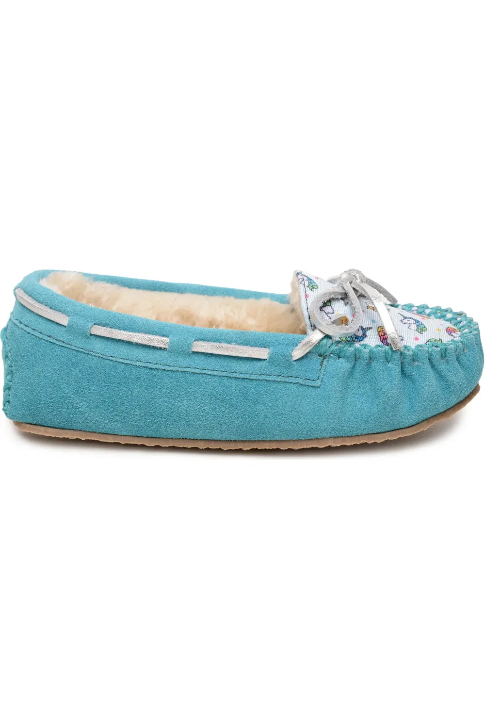 Детские тапочки слипперы с подкладкой из искусственного меха Cassie Minnetonka, Unicorn Turquoise — фото 2