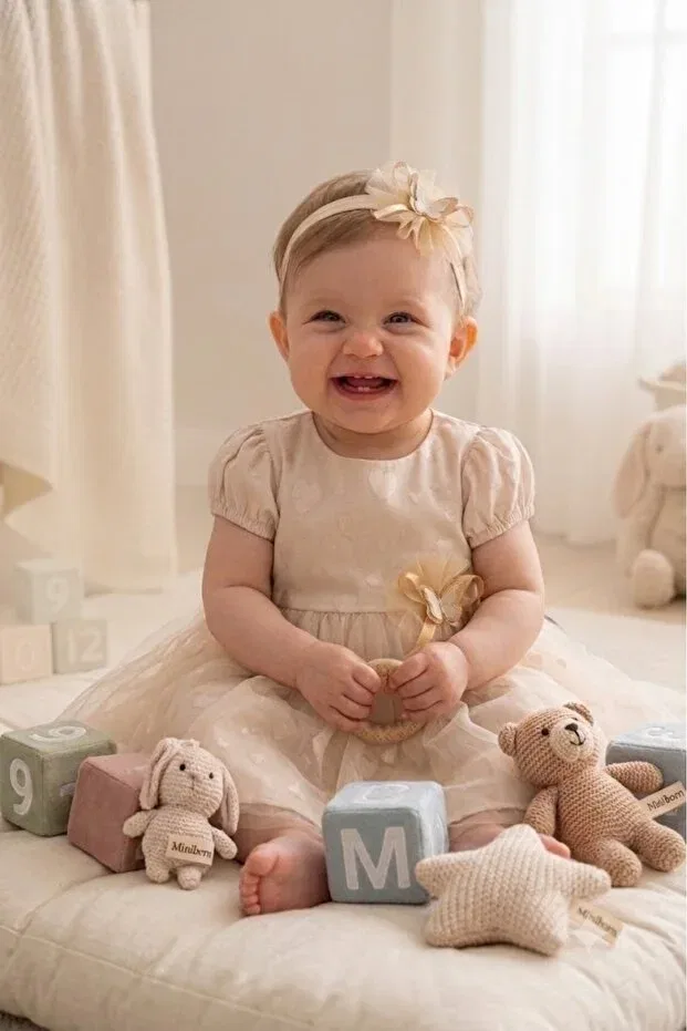 Детский комплект для девочек с принтом Miniborn, Nude Color