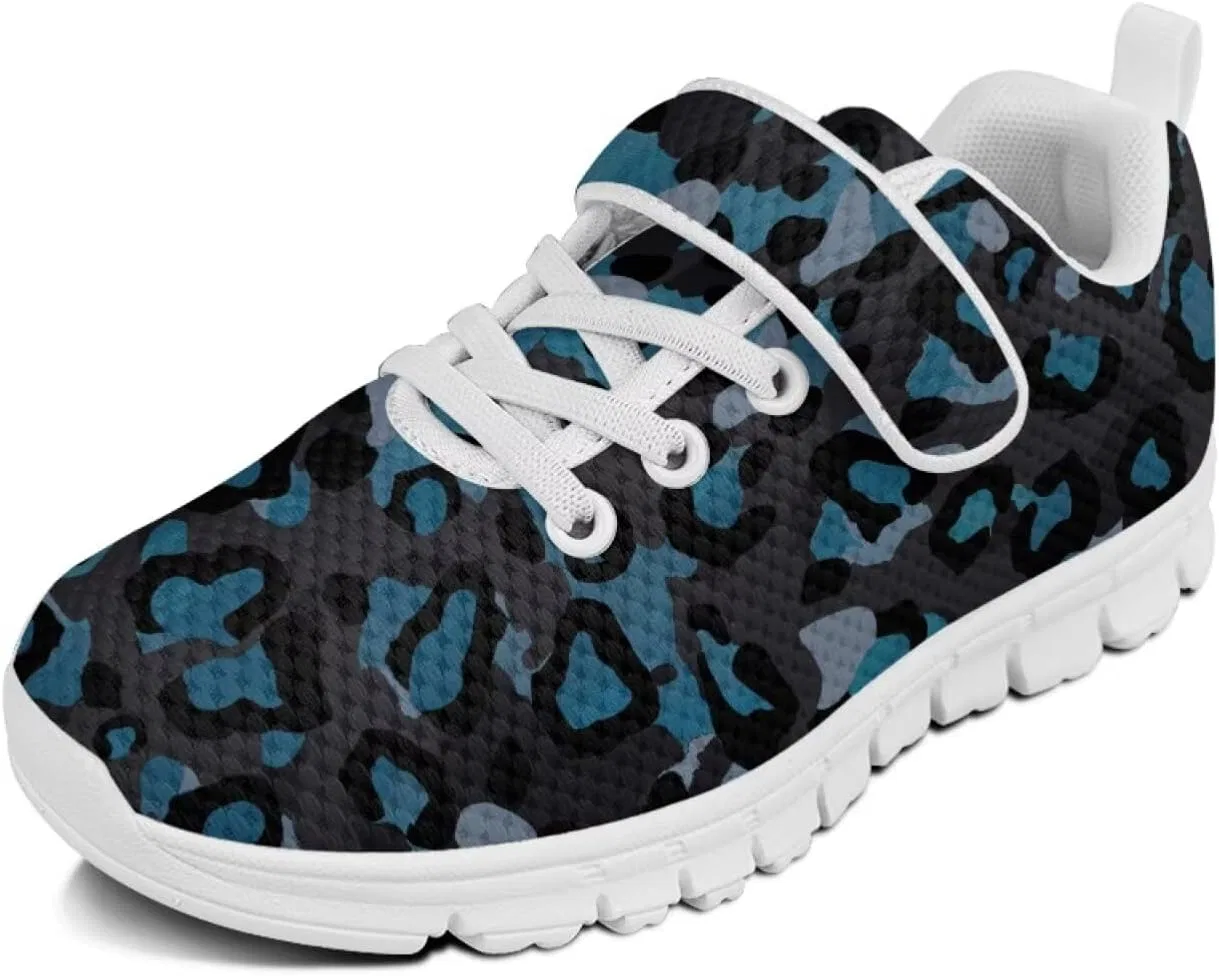 Детские кроссовки с принтом коровы Howilath, Black Blue Leopard Print