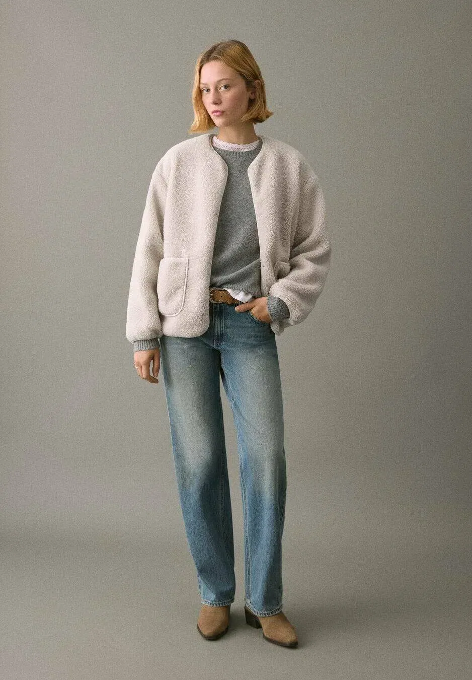 Подростковая флисовая куртка Mango Kids, Ecru — фото 2