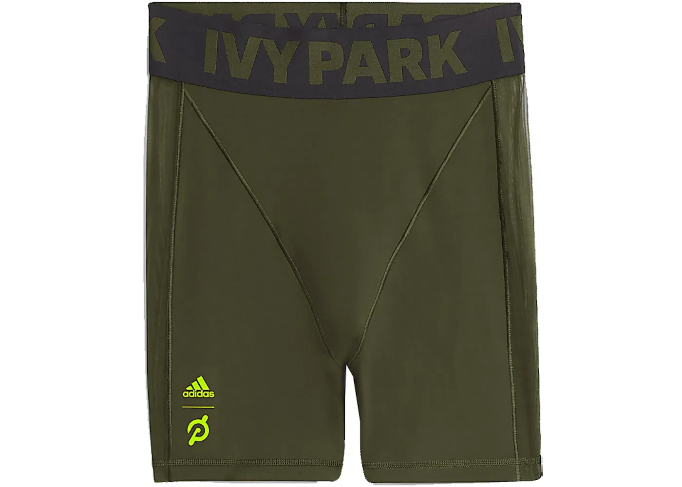 Женские шорты для велоспорта с принтом Ivy Park x Peloton Adidas, Focus Olive/Black/Shock Lime