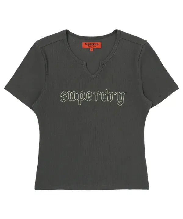 Футболка с V-образным вырезом, Superdry, темно-серый