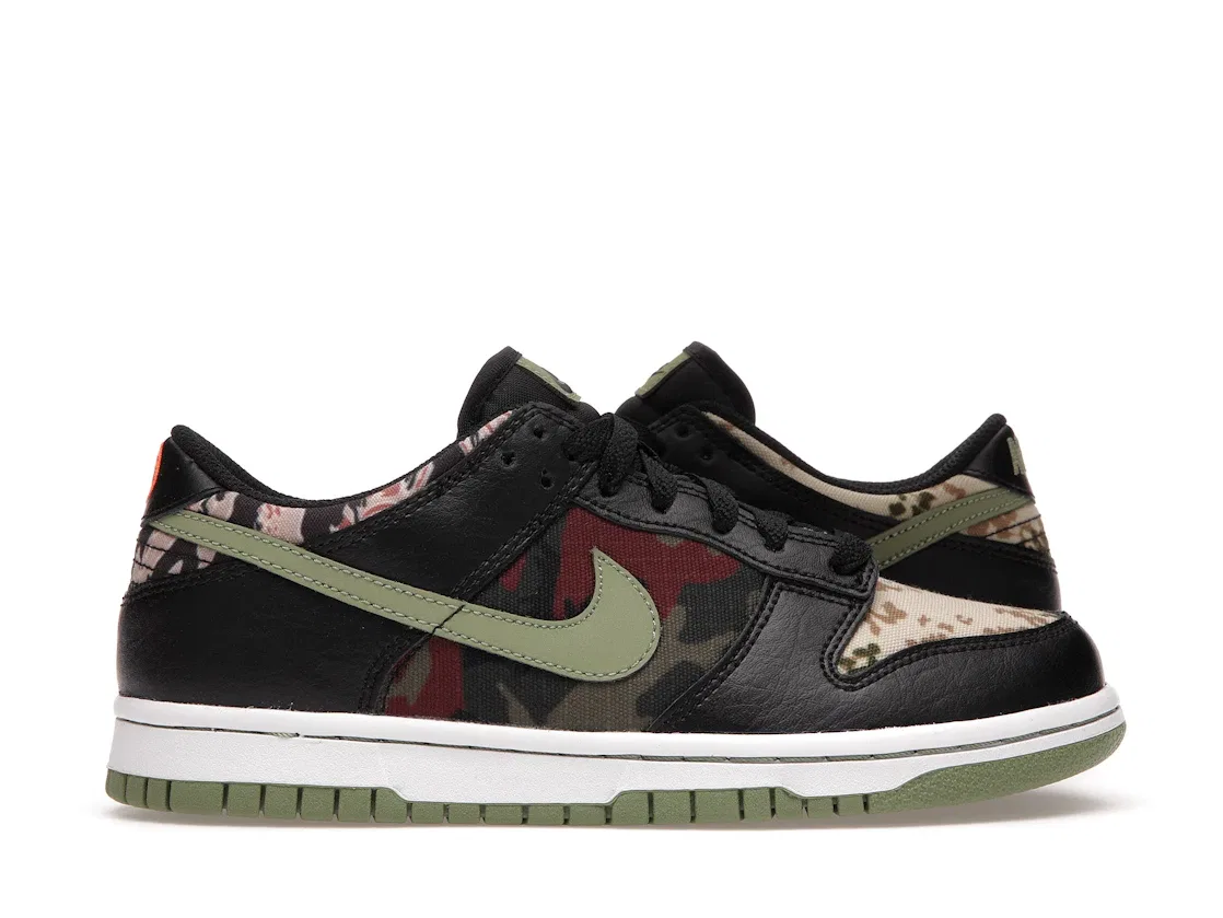 Детские кроссовки Lifestyle с камуфляжным принтом Nike Dunk Low Nike, Black/Multi-Olive