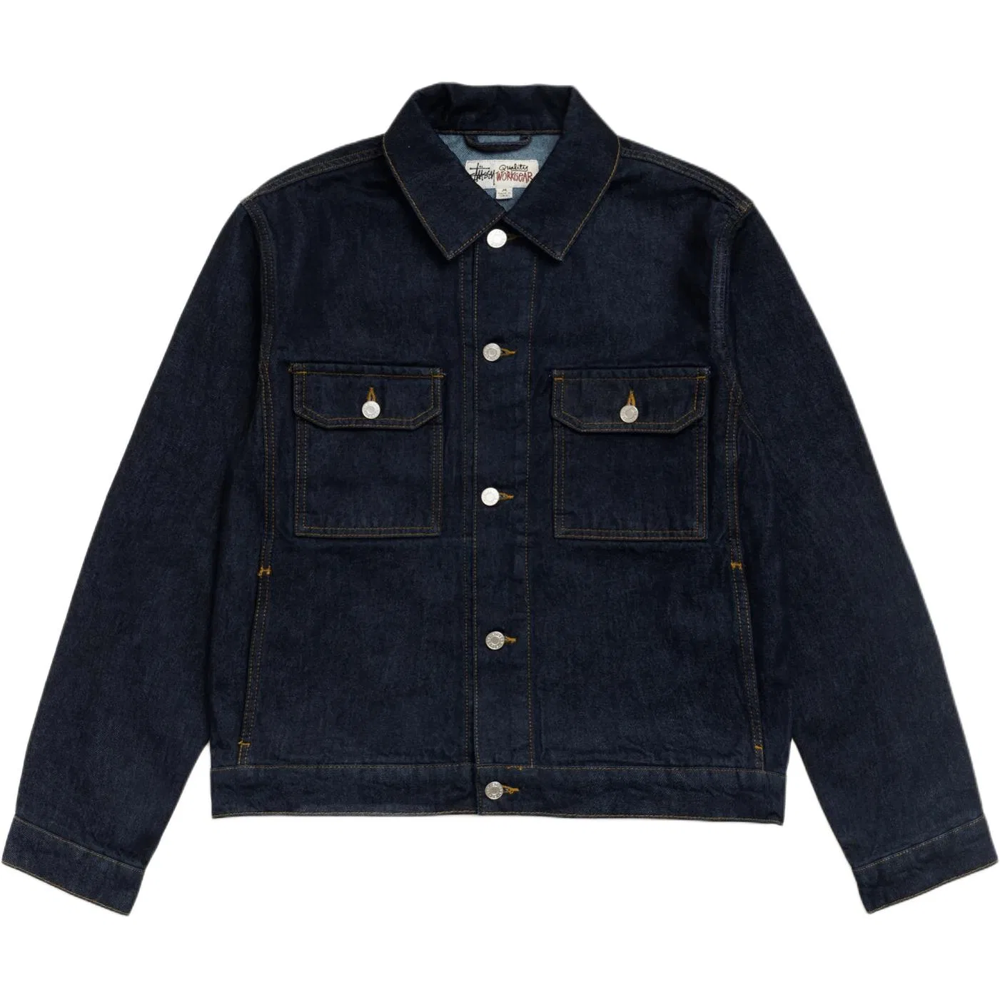 Детское джинсовое пальто с воротником-лацканом, прямой крой, Stussy, Indigo