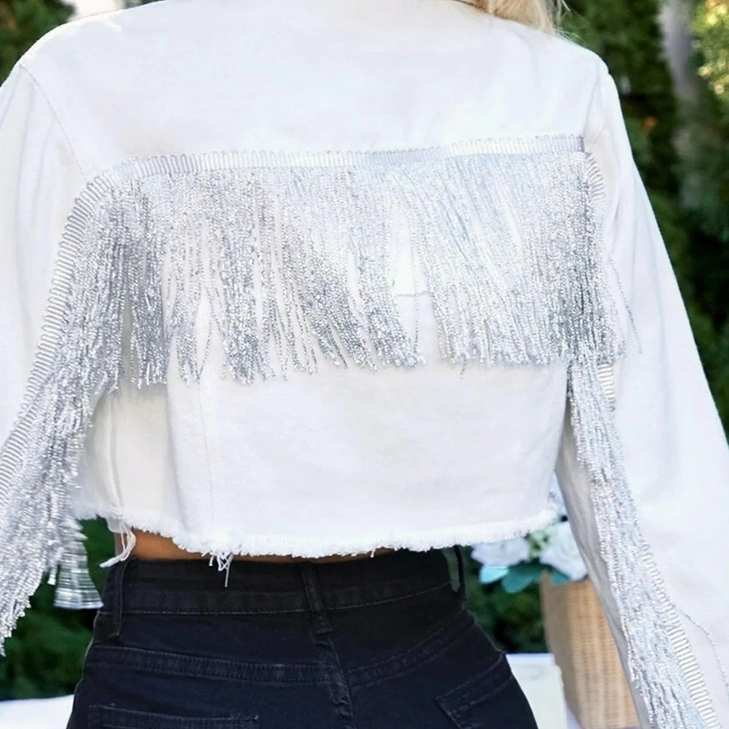 Женская джинсовая куртка с бахромой Fringe, White — фото 3
