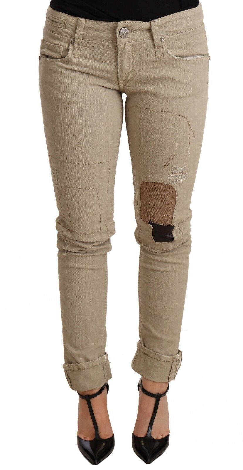 

Acht blue Cotton Bottom Slim Fit Женские брюки со складками, бежевый