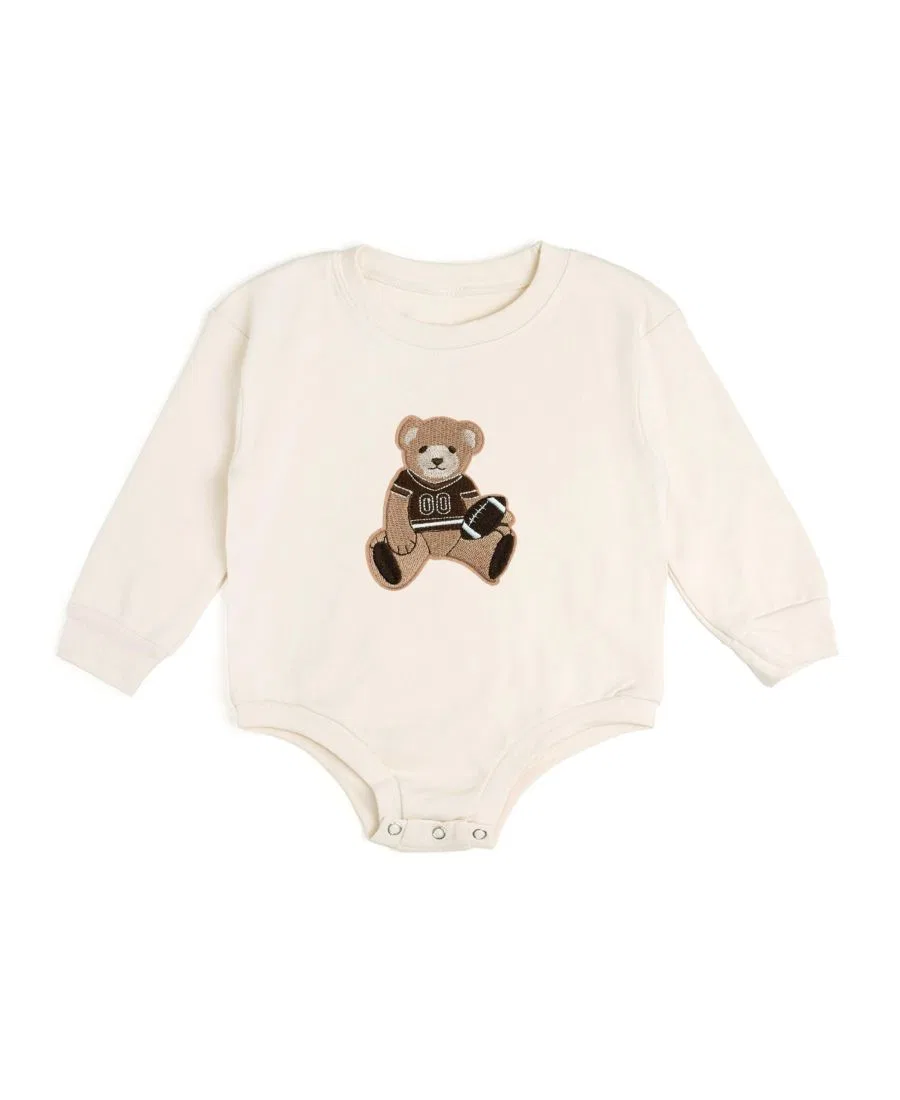 Боди-комбинезон с длинным рукавом с плюшевым мишкой Teddy Bear Patch Sweet Wink, Natural