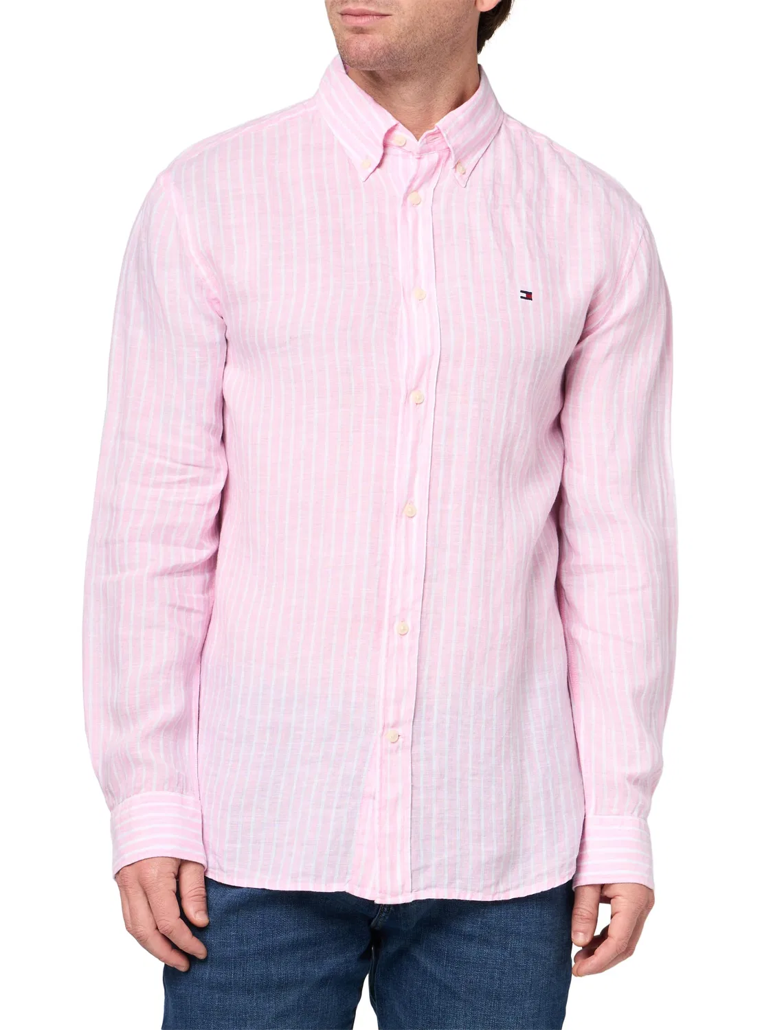 Мужская рубашка с длинным рукавом из льна Tommy Hilfiger, Classic Pink / Striped — фото 3