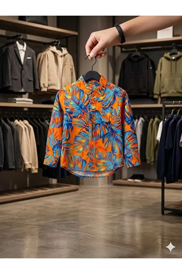 Детская рубашка для мальчиков с длинным рукавом Boy'S hawaiian model long sleeve shirt Hilal Akıncı Kids, Orange — фото 4