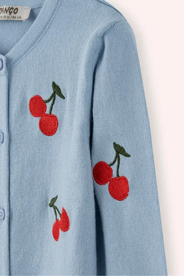 Детский кардиган с принтом Newborn cherry detailed buttoned knitwear blue cardigan Panço, 013-Blue — фото 2