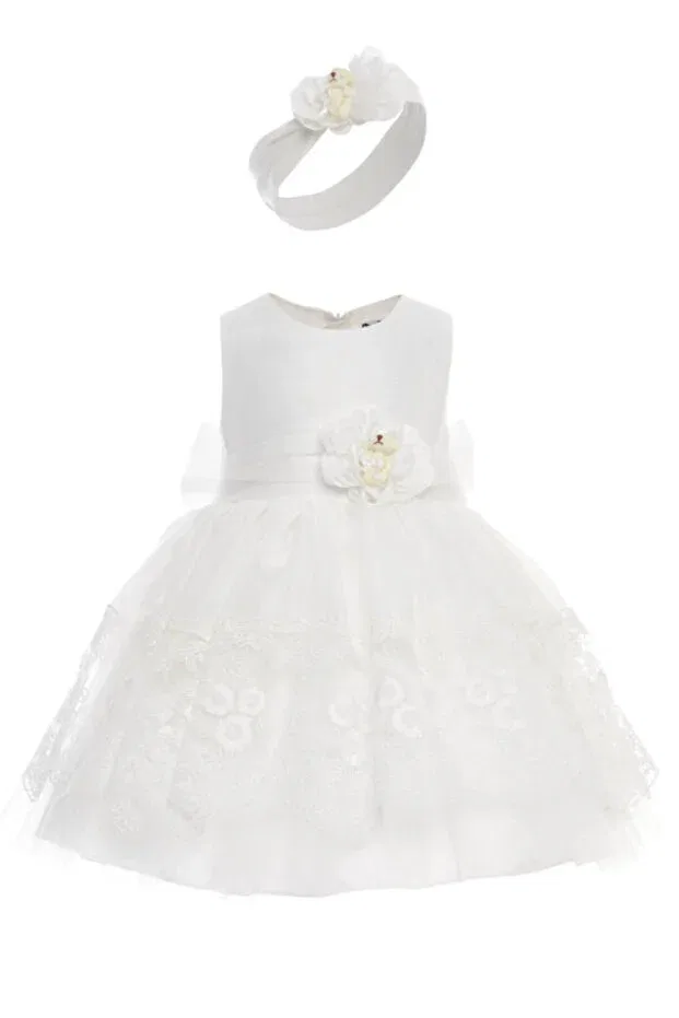 Детское платье для девочек с принтом Teddy Bear and Lace Fluffy Tulle Dress Headband Set Pamina, Ecru — фото 2