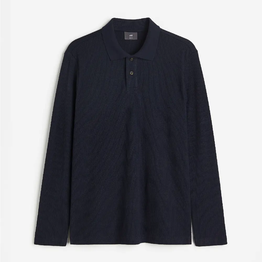 

Футболка поло H&M Slim Fit Waffled, темно-синий