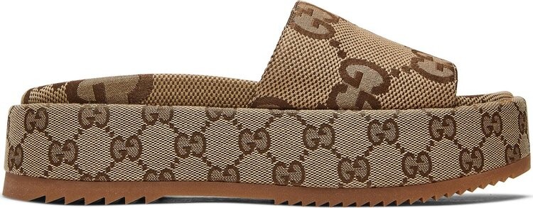 

Сандалии Gucci Wmns GG Lame Platform Slide Sandal Camel Monogram, кэмел