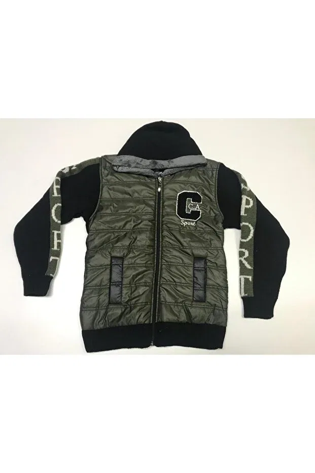 Детский кардиган с капюшоном Winter capitone knitwear hooded pockets zippered boy sweatshirt cardigan Baby Slon Kids Clup, Khaki