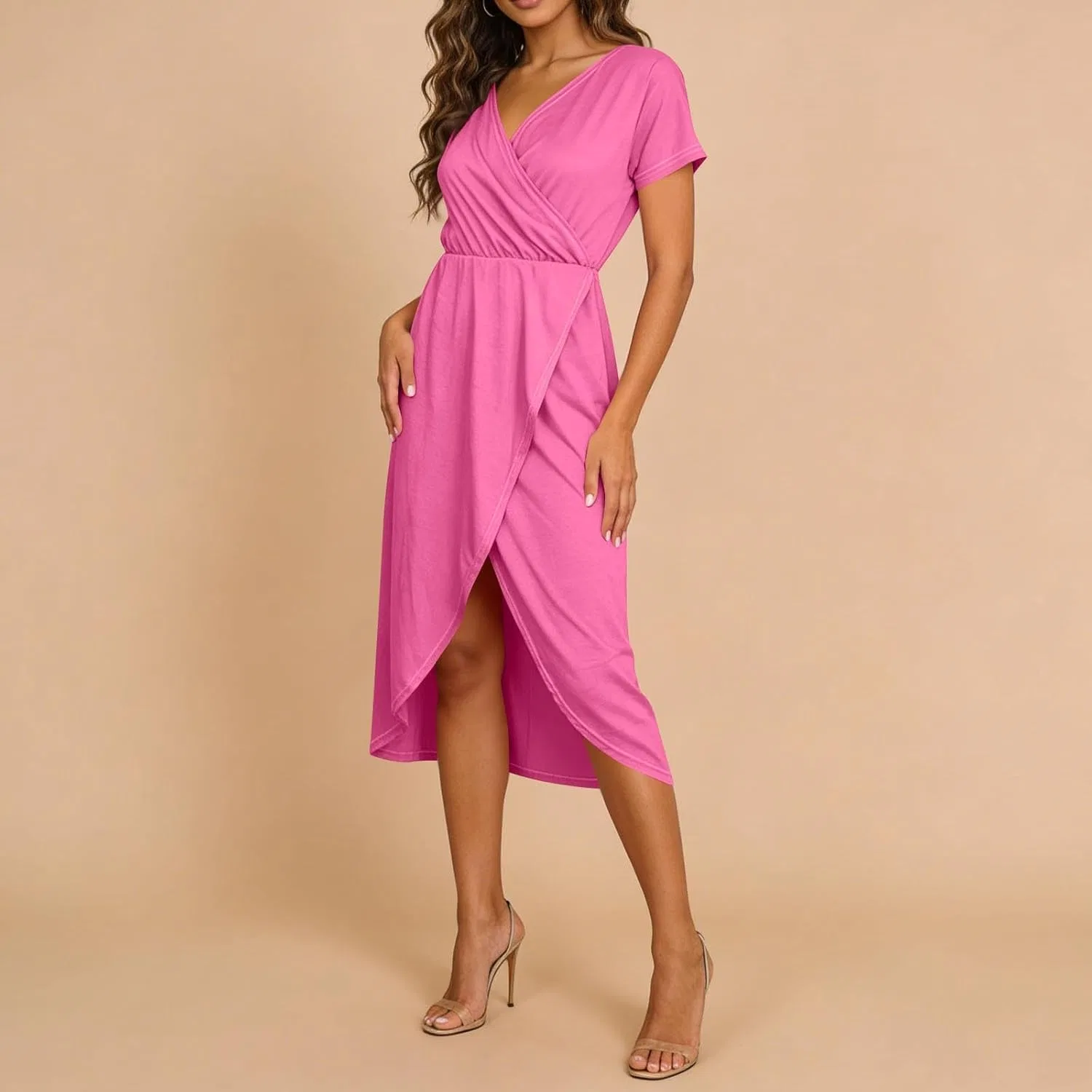Женское коктейльное платье A-силуэта High Low Maxi, Hot Pink — фото 4