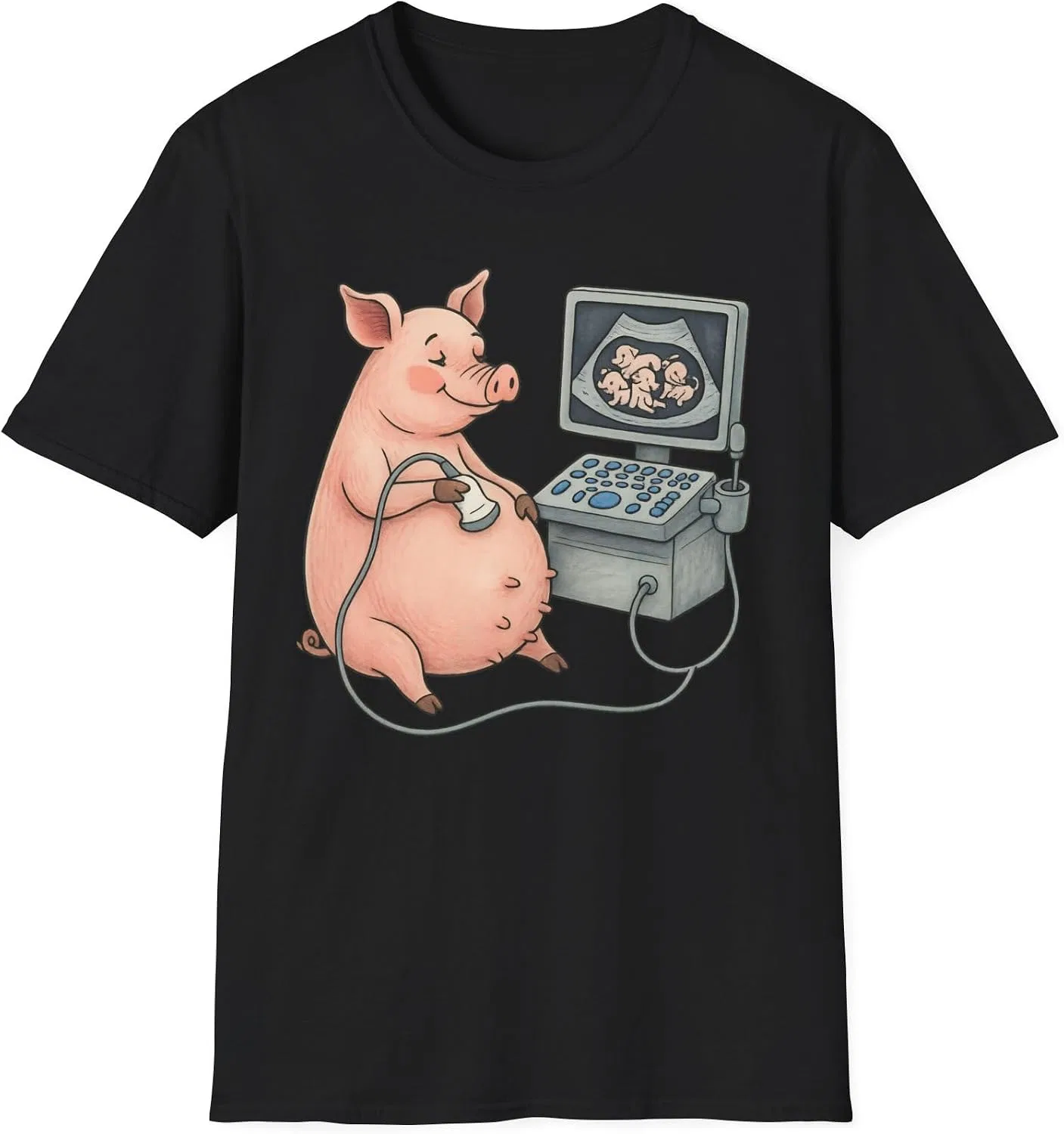 Женская футболка с принтом Pregnant Pig Ultrasound Shirt, чёрный