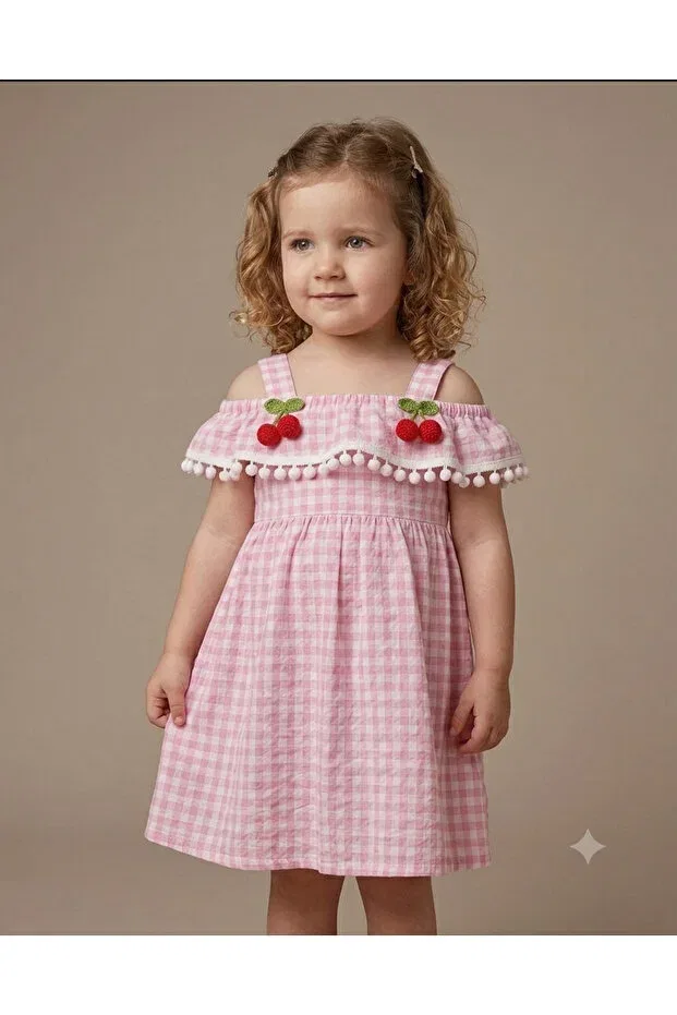 Детское платье для девочек с принтом Cherry Checkered Girls' Dress Ketbaby, Pink
