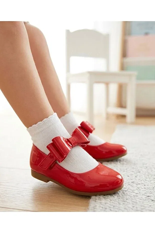 Детские балетки для девочек с бантом Surpie Shoes, Red — фото 3