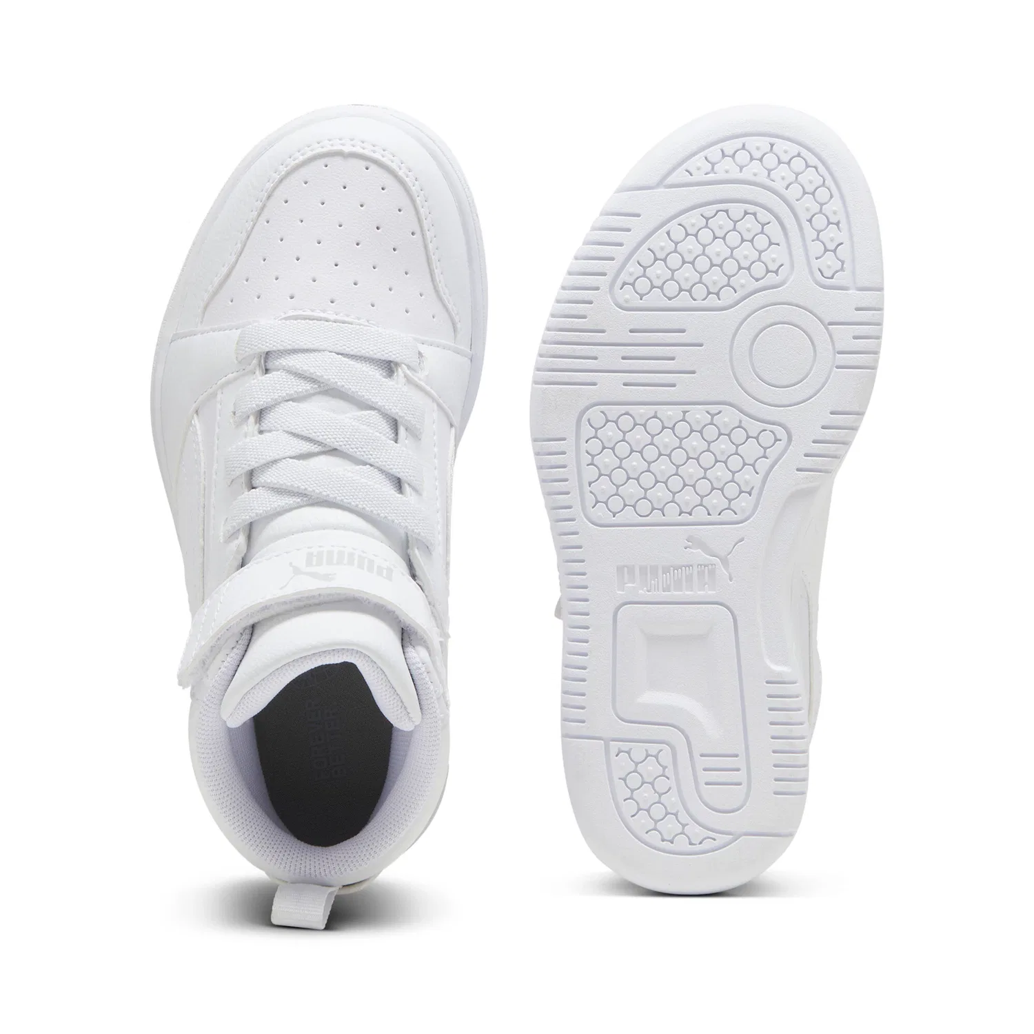 Детские кроссовки с мягкой амортизацией Rebound V6 Mid AC+ PS PUMA, PUMA White-Cool Light Gray — фото 4