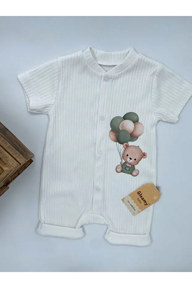 Детское боди-комбинезон для новорожденных с принтом Flying Balloon Teddy Bear Gleamy, White