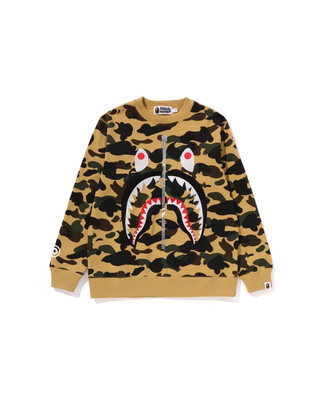 Детский свитшот с камуфляжным принтом, модель 1ST CAMO SHARK CREWNECK A BATHING APE, Yellow