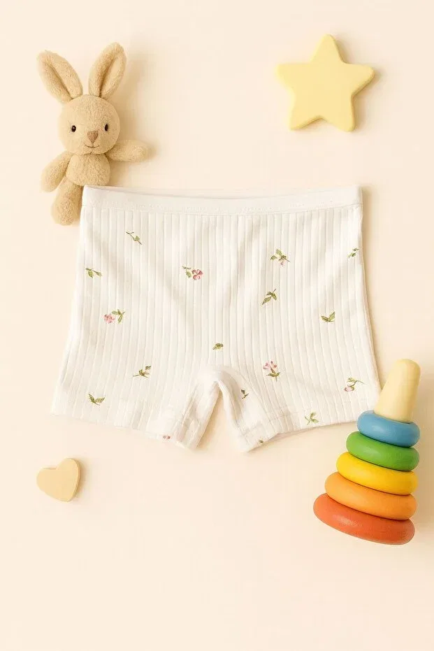 Детский комплект боксеров для девочек из хлопка с рибаной Young Mavi Qumsal, Ecru-Pink-Beige-Green — фото 2