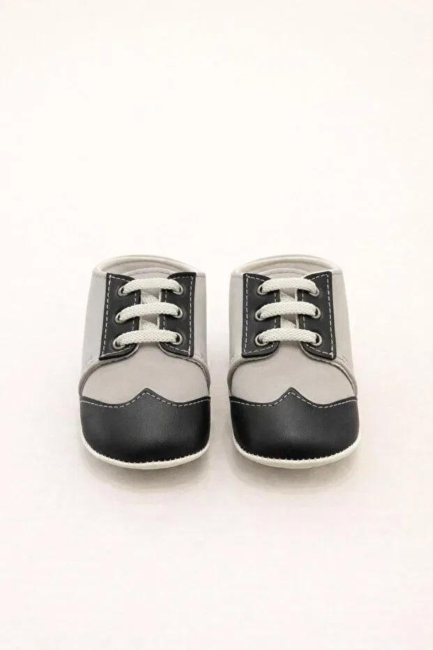 Детские кожаные туфли на шнуровке Minissa Baby Kids, Black Gray — фото 3