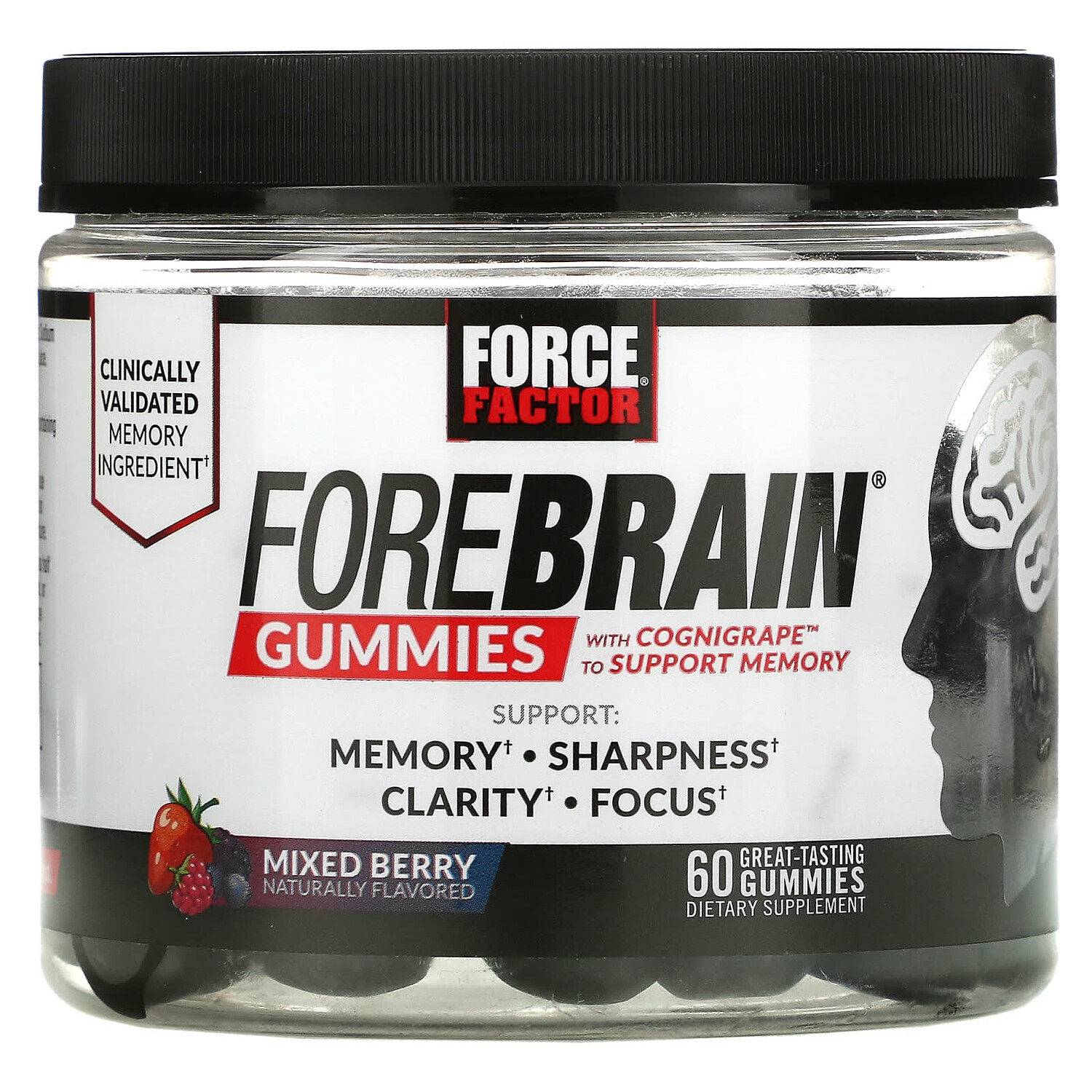 

Жевательные Мармеладки Force Factor для поддержки памяти, ягодное ассорти, 60 жевательных таблеток