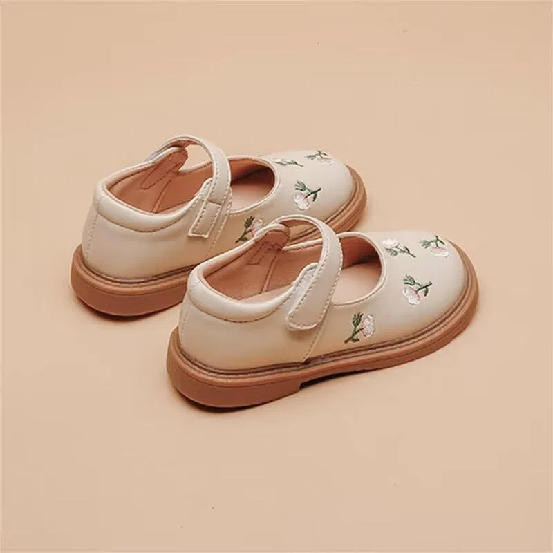 Детские туфли для девочек с цветочным принтом Zonkacen, Beige — фото 3