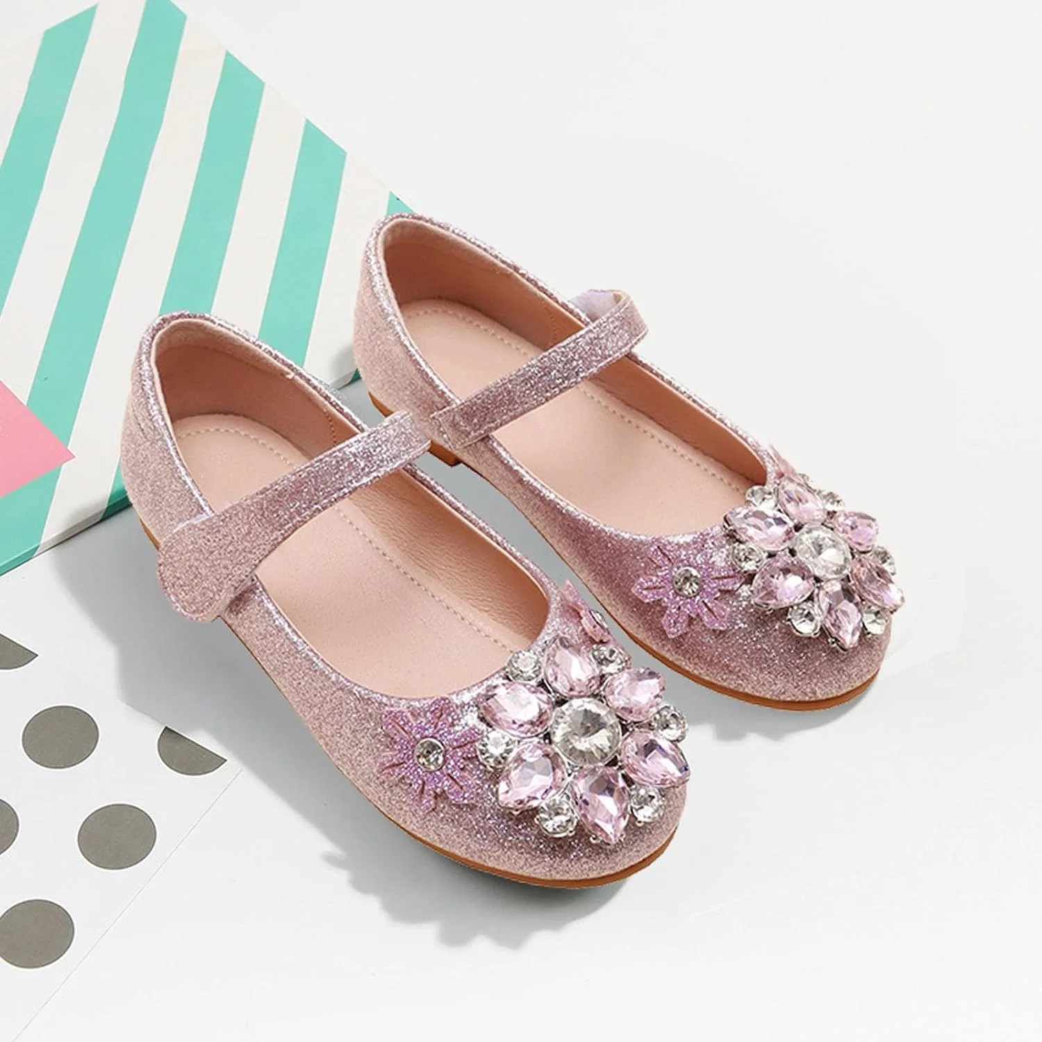 Детские туфли для девочек с кристаллами Princess Shoes, Pink — фото 2