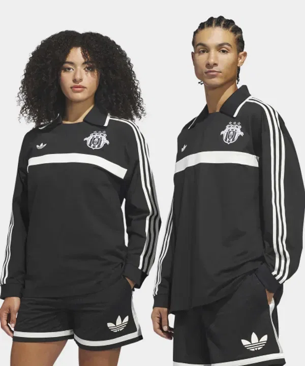 Футболка поло с длинным рукавом, регби, Adidas, черный