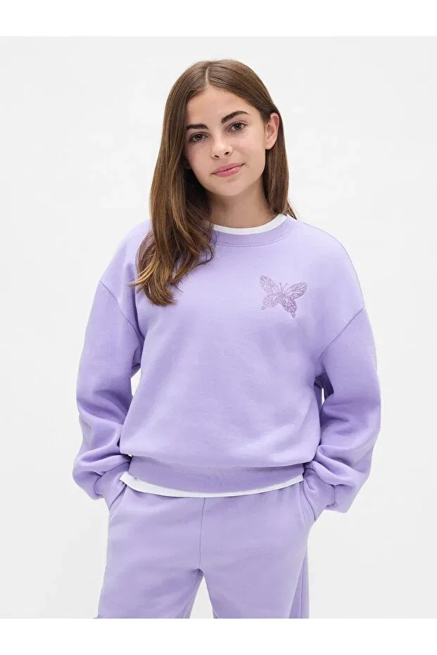 Детские свитшот для девочек с принтом Lilac Vintage Soft Dolman Gap, Lila-004