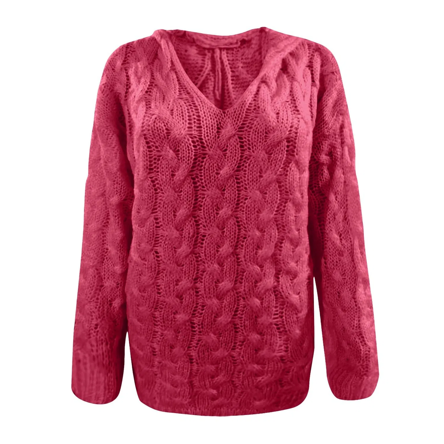 Женский свитер с V-образным вырезом Winter Warm Sweaters, Watermelon Red — фото 4