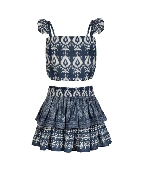 Детский комплект для девочек с воланами Bryn Bubble Top and Smocked Skirt Set Change Of Scenery, Tivara Ikat