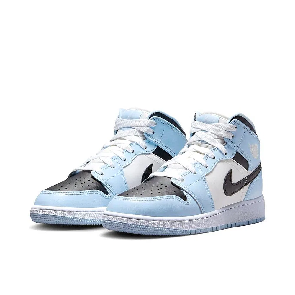 Детские кроссовки для мальчиков с принтом Jordan 1 Mid Iris Whisper/Fire Pink-White Jordan, Archaeo Dark Smoke Grey Brown — фото 2