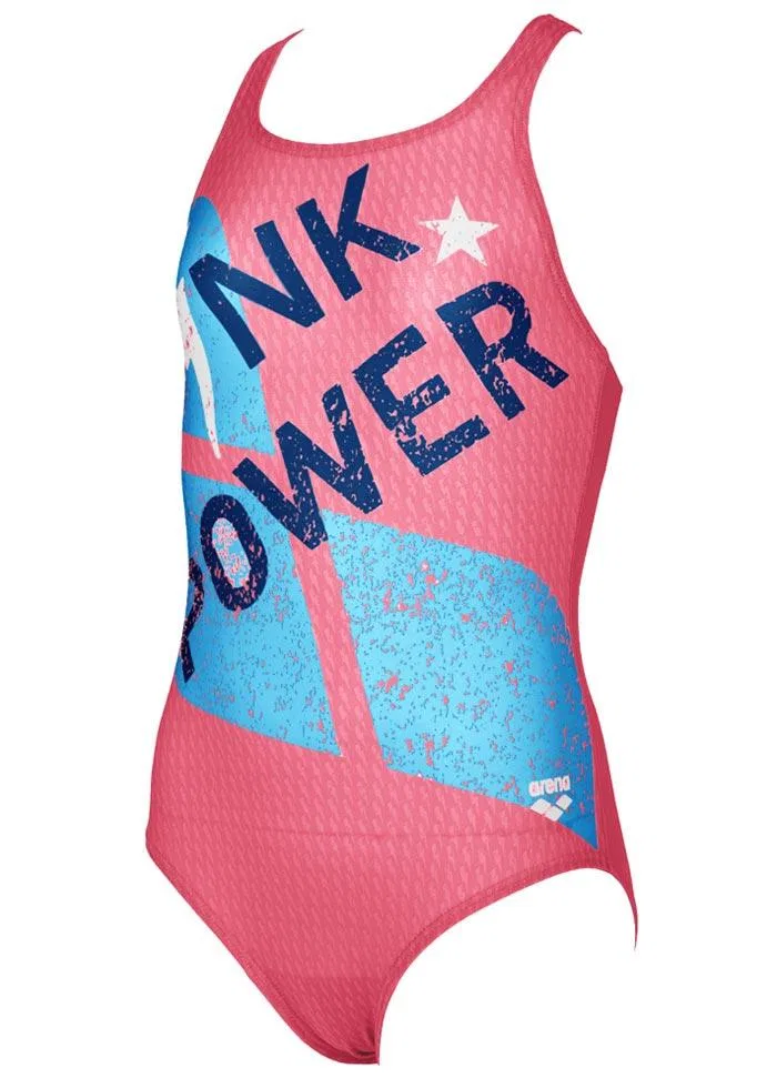 Детский купальник для девочек с V-образной спинкой Pink Power Arena, Schwarz / Rosa — фото 3