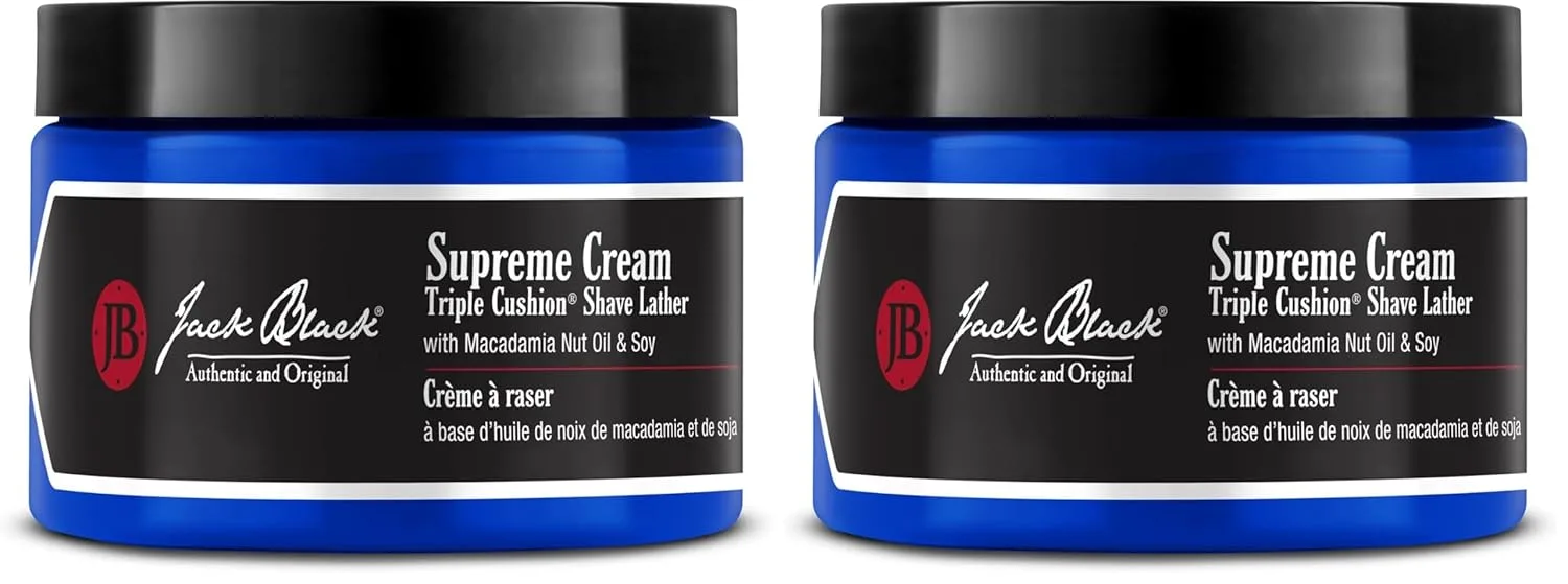 Jack Black Supreme Cream Triple Cushion Shave Lather - PureScience Formula, масло макадамии и сои, роскошный крем для бритья, увлажняет кожу, уменьшает раздражение - 269 г (упаковка 2 шт)