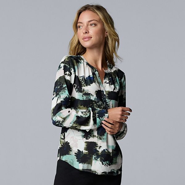 

Женская блузка с отворотами на рукавах Simply Vera Vera Wang, Green Blue Floral