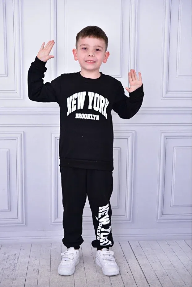 Детский комплект для девочек с принтом New York Printed Top And Bottom Set Buufuu, Black — фото 3