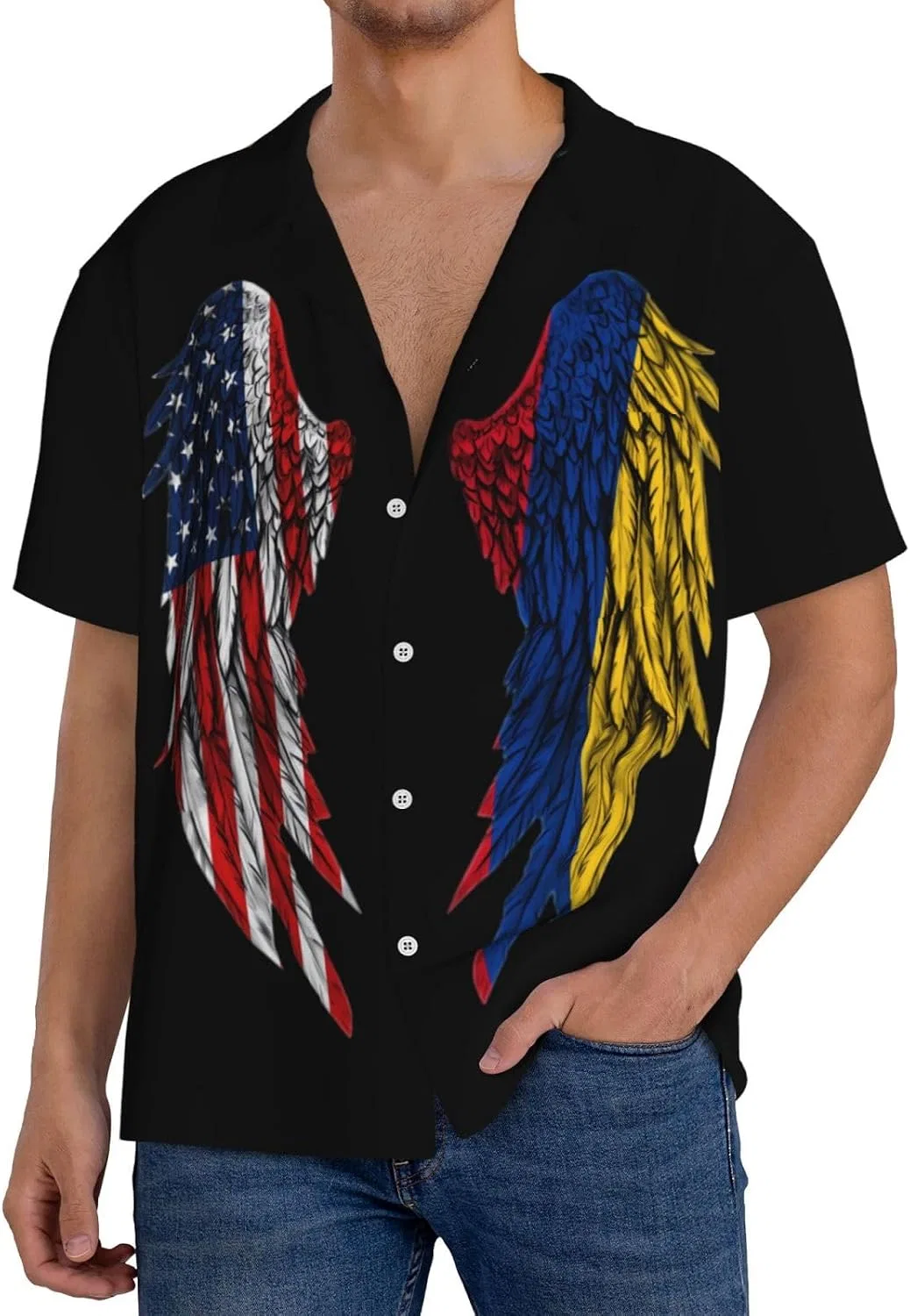 Мужская повседневная рубашка с флагом Америки и Колумбии Cuba Collar, Black