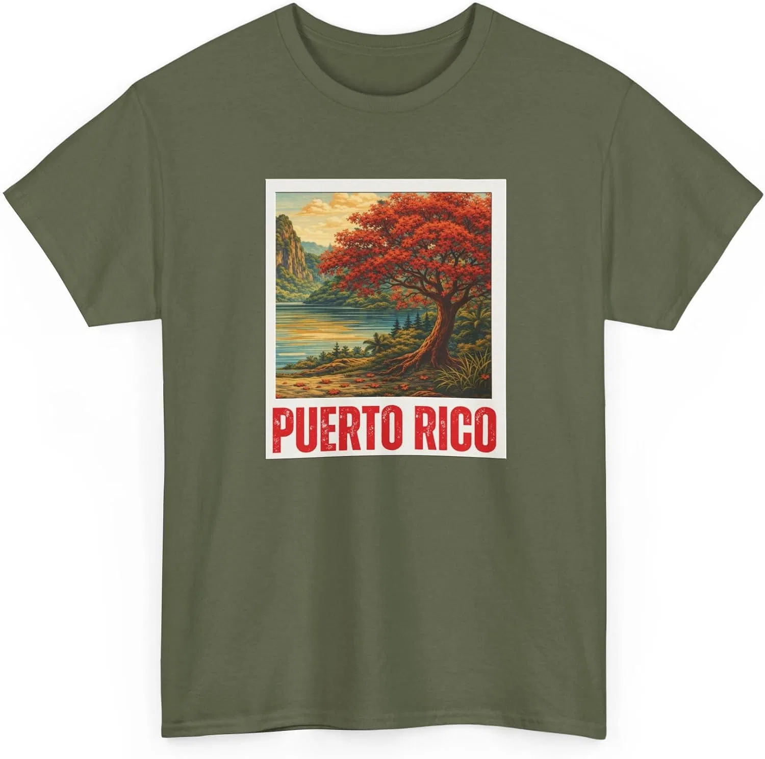 Мужская футболка с принтом Puerto Rico Scenic Boricua Heritage Mountain Flamboyan, хаки