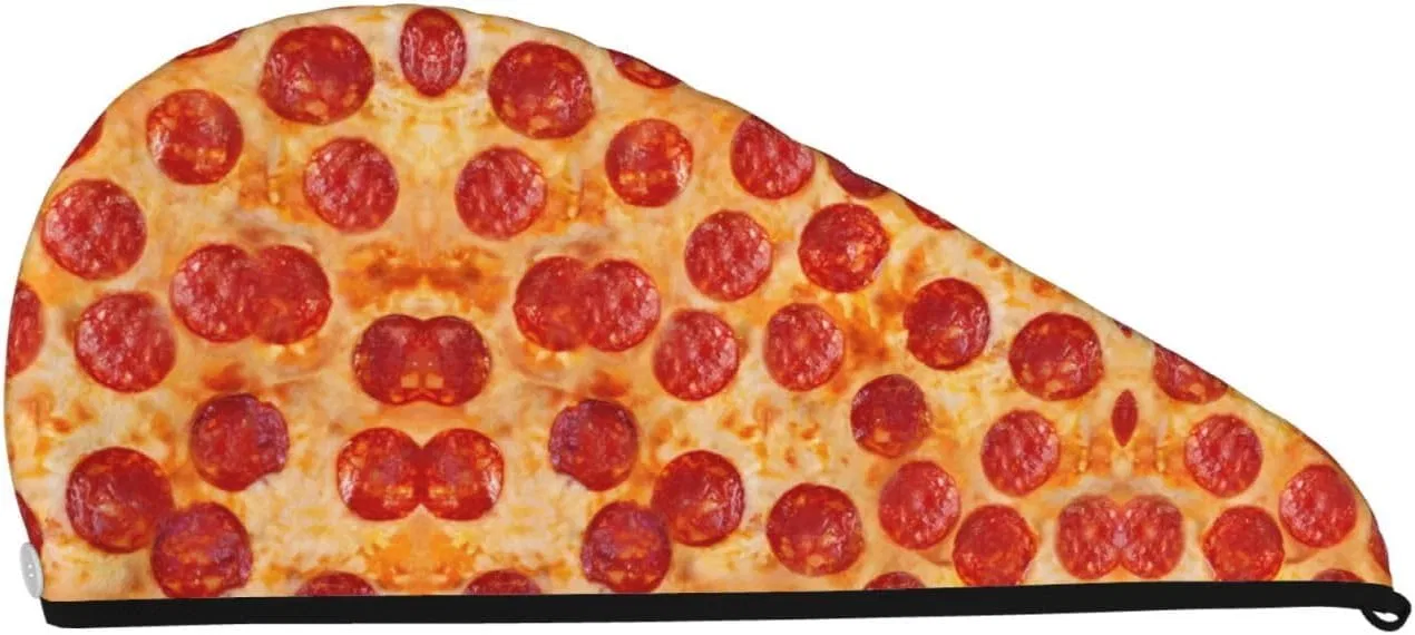 Шапочка для душа 3D Pizza Pepperoni, BONDIJ, Coral Velvet, 25.2 x 10 дюймов