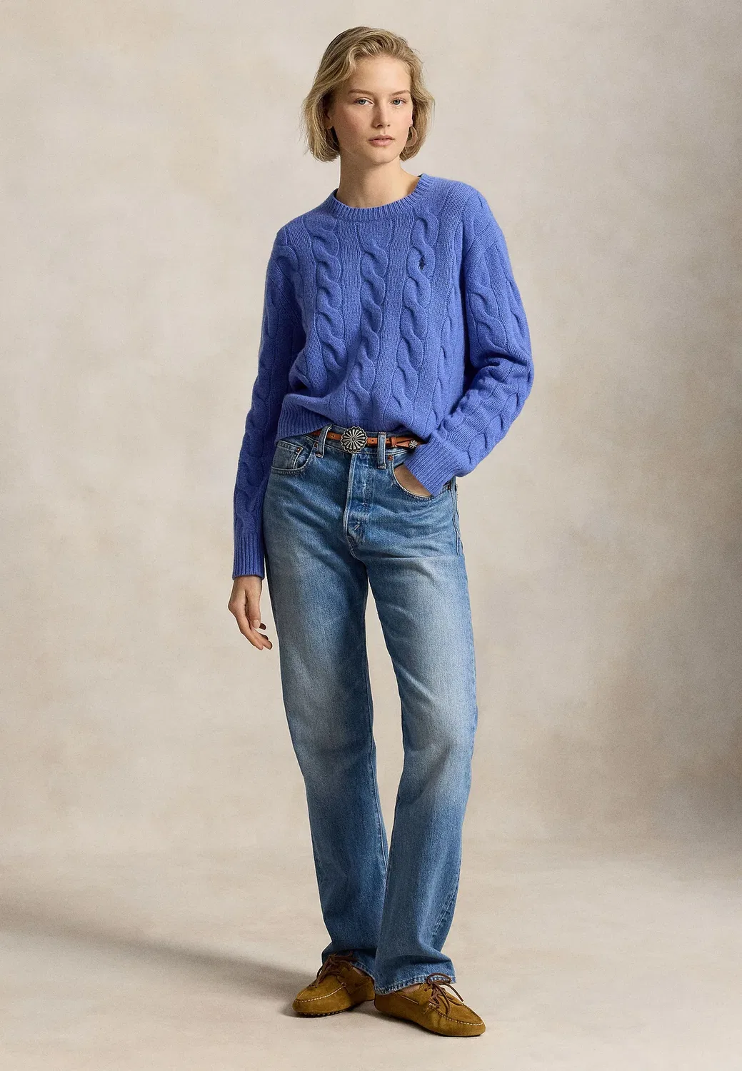 Свитер-Джемпер крупной вязки из шерсти и кашемира Polo Ralph Lauren, Dockside Blue Heather — фото 2