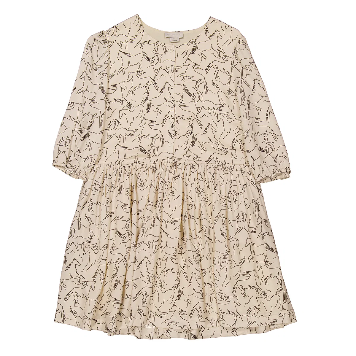 Платье с принтом лошадей Kids Horses Print Cinch Dress Stella McCartney, Crema Ebano