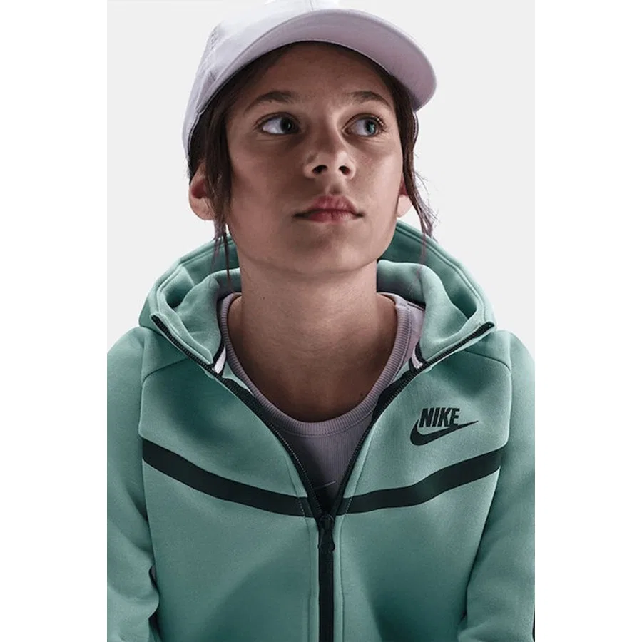 Детский свитшот с капюшоном и молнией Tech Fleece Nike, Зеленый — фото 3