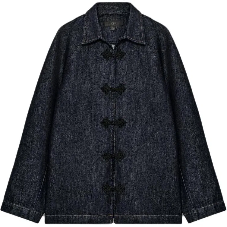 Женское джинсовое пальто с лацканами, ZARA, Blue