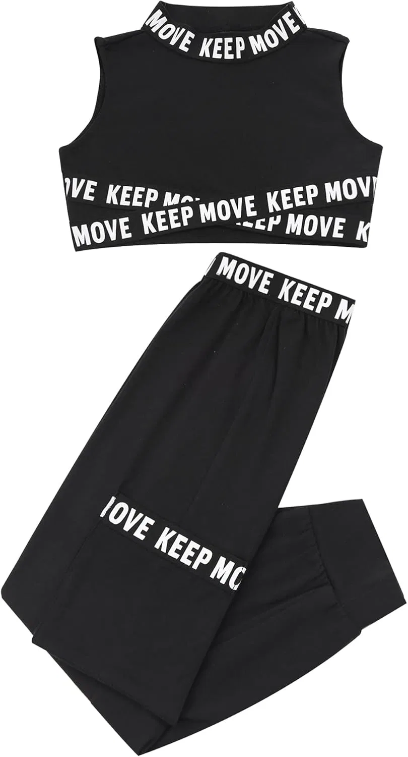 Детский спортивный костюм с принтом Moggemol, топ и леггинсы, Black Sleeveless — фото 3