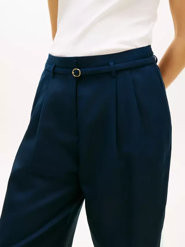Брюки с широкими штанинами и поясом, темно-синие Tommy Hilfiger — фото 4